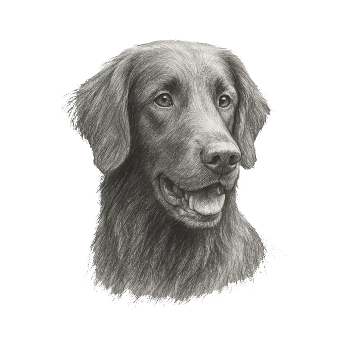 Die Bleistiftzeichnung eines Flat Coated Retrievers, erstellt von Waidwaerts