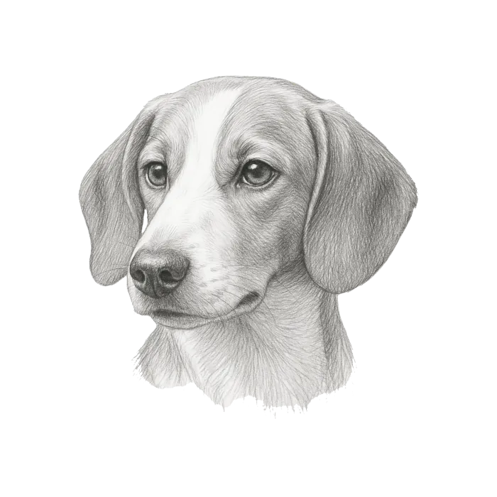 Die Bleistiftzeichnung einer Westfälische Dachsbracke, erstellt von Waidwaerts