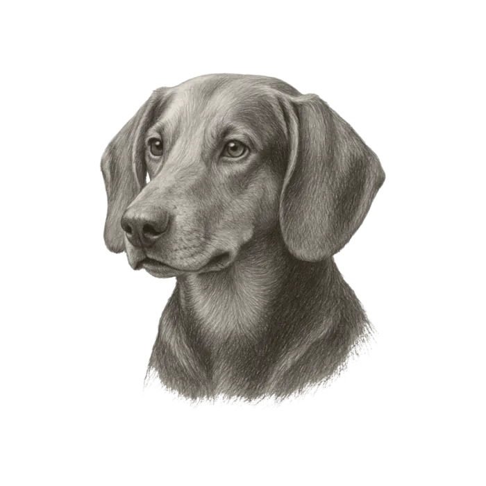 Die Bleistiftzeichnung einer Tiroler Bracke, erstellt von Waidwaerts